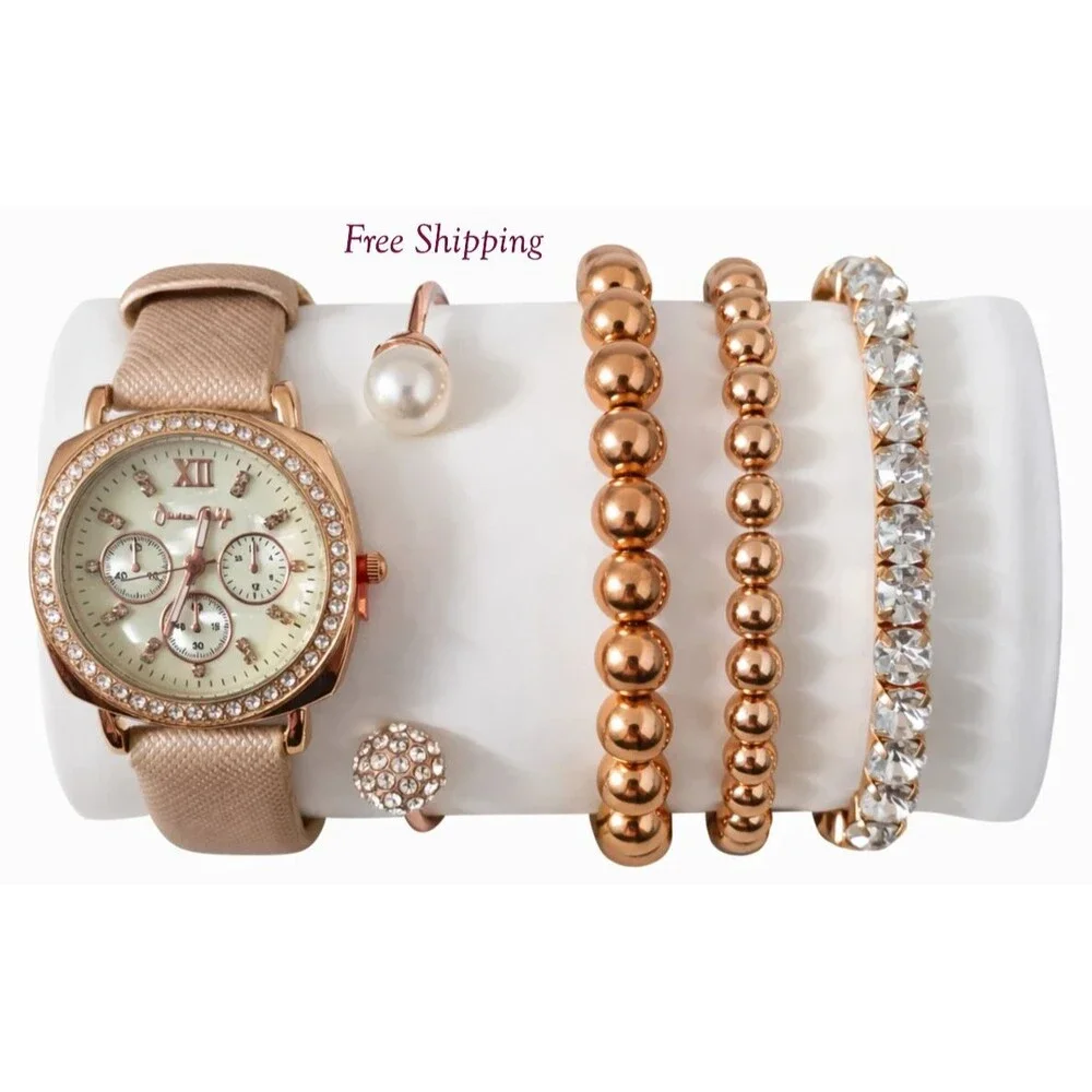 Jessica Carlyle Women’s Rose Gold Crystal Chronograph Watch Stainless Steel Brac